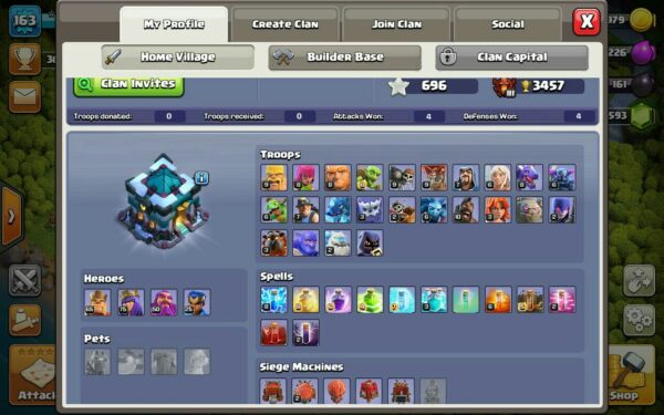 Sell Clash of clans Account TH13 Supercell id Linked Code 15074