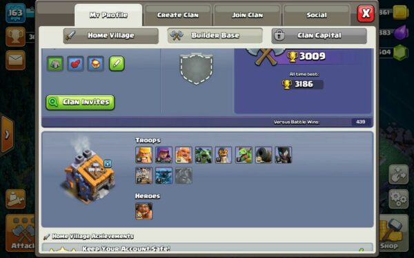 Sell Clash of clans Account TH13 Supercell id Linked Code 15074