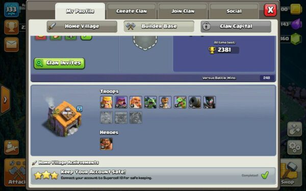 Sell Clash of clans Account TH11 Supercell id Linked Code 15075